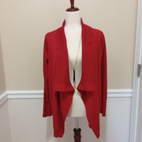 Coldwater Creek Sweaters - Coldwater Creek Cascading Open Front Cardigan sz M Shawl Neckline True Red